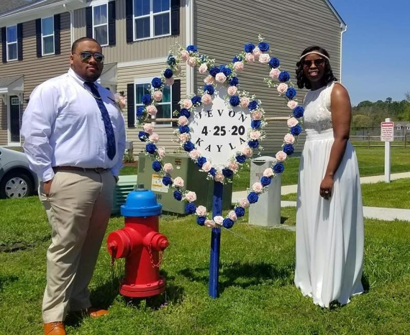 Family, friends and Millsboro Fire Company members drove by the Harmon home to congratulate them on their nuptials.